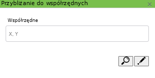 Widok okna przybliżania do współrzędnych