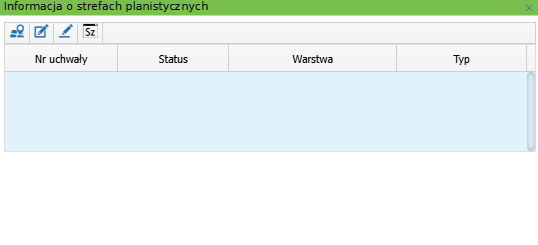 Widok okna informacji o strefach planistycznych