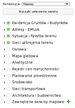 Panel z listwą warstw mapowych