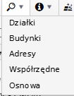 Widok opcji wyszukania obiektów na mapie
