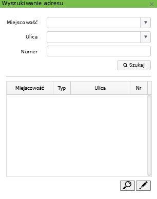 Widok okna wyszukiwania adresu